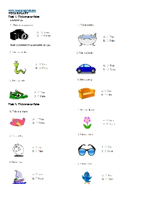 Bài tập Tiếng Anh Lớp 3 - Phần Vocabulary - Task 1